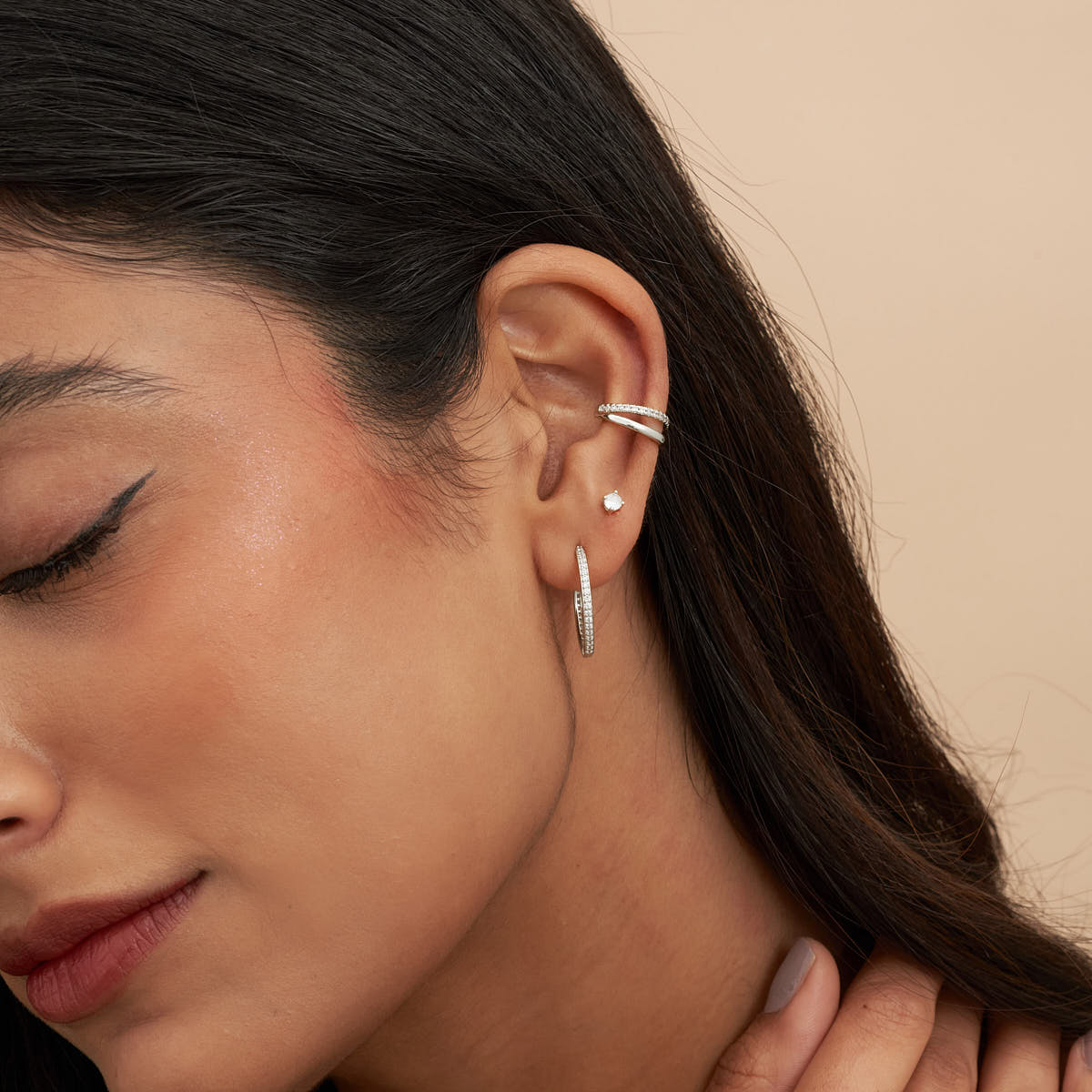 Crystal Double Band Ear Cuff in Silver - LÉA