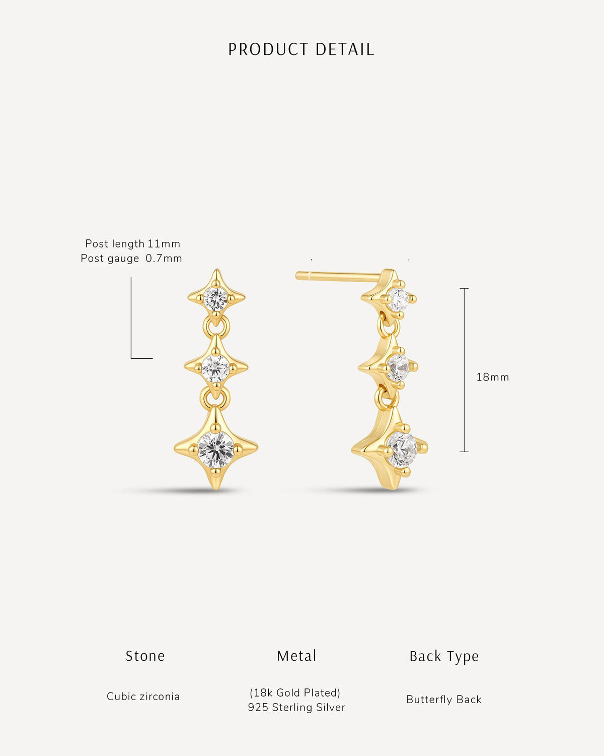 Triple Star Crystal Dangle Earrings In Silver