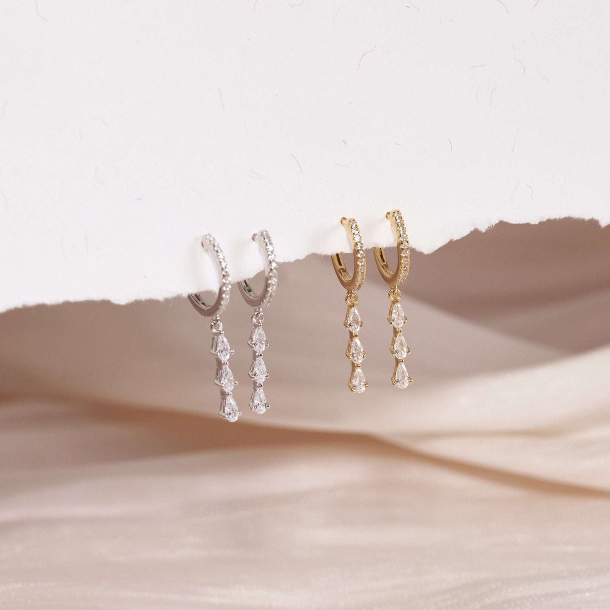 Diamond Drop Earrings In Gold - LÉA