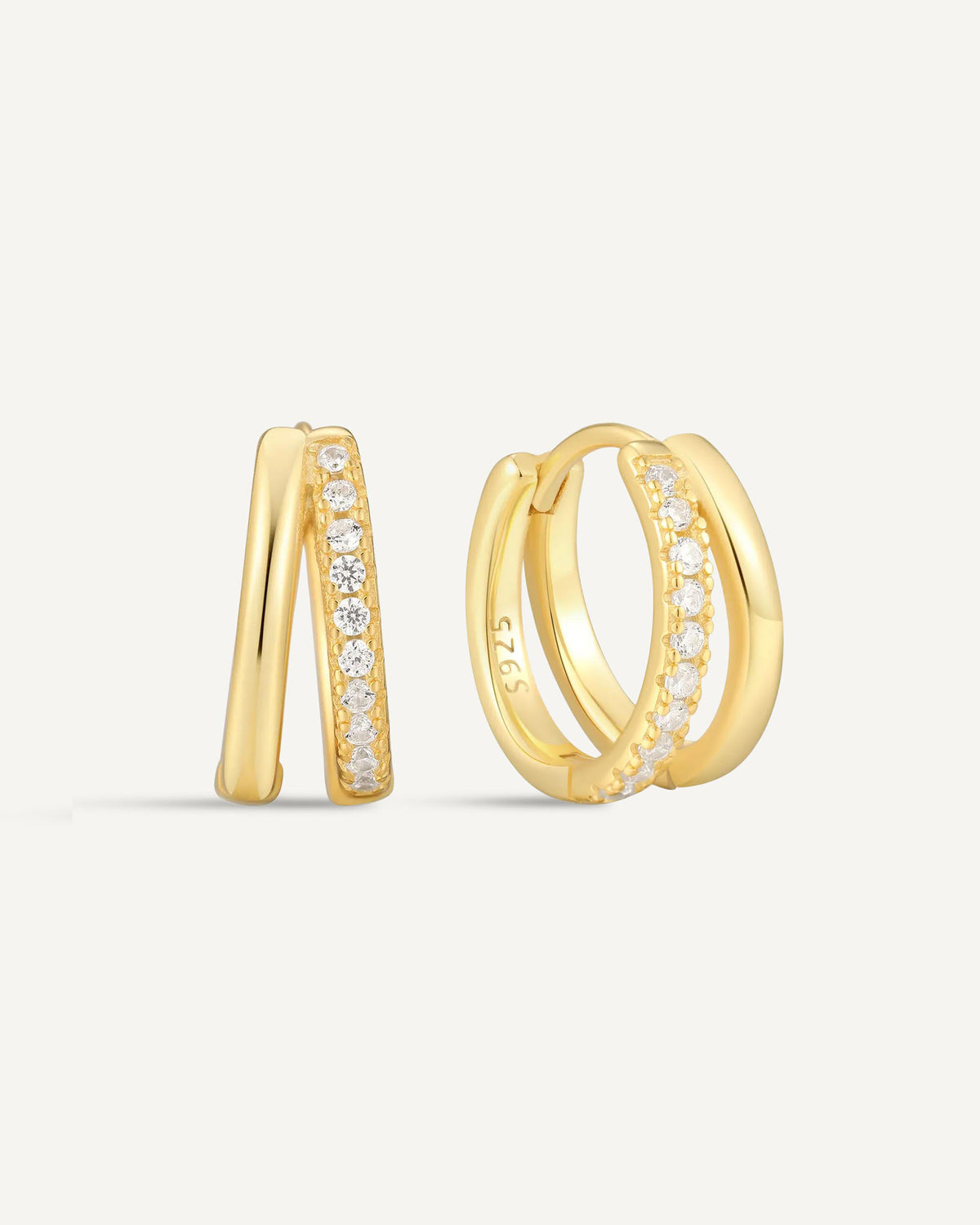 Crystal Double Hoop Huggies In Gold