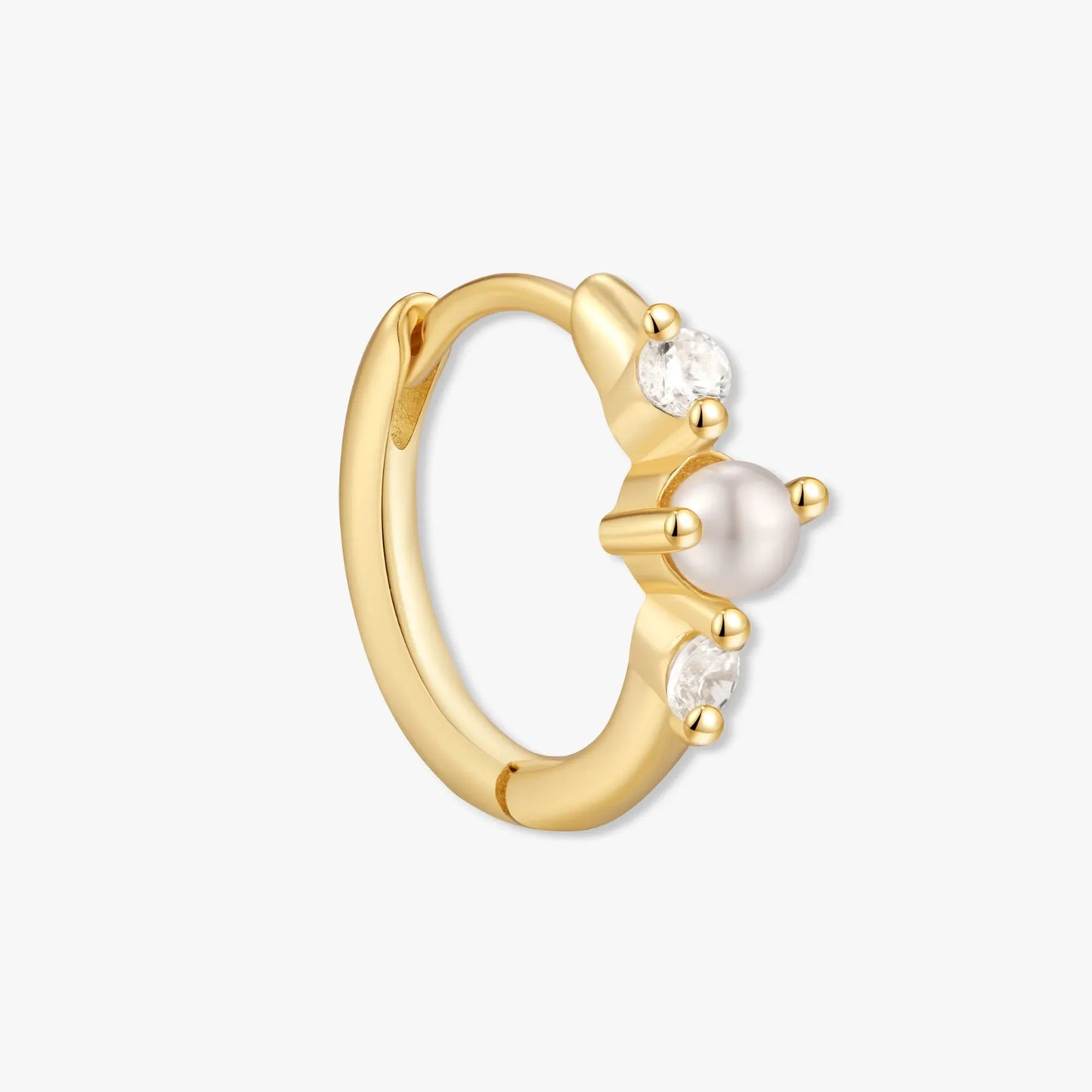 Pearl Crystal Huggie Hoops in Gold