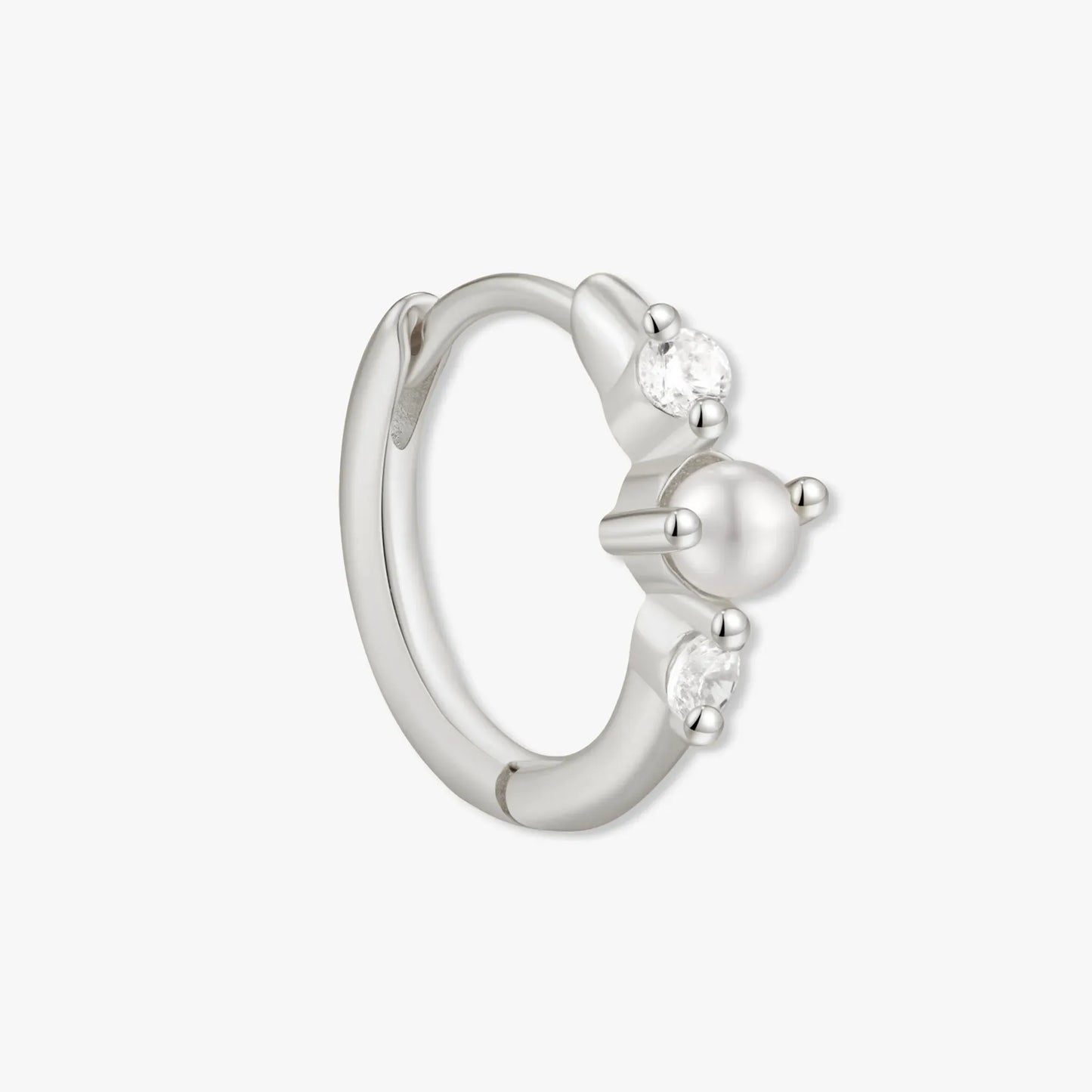 Pearl Crystal Huggie Hoops in Silver