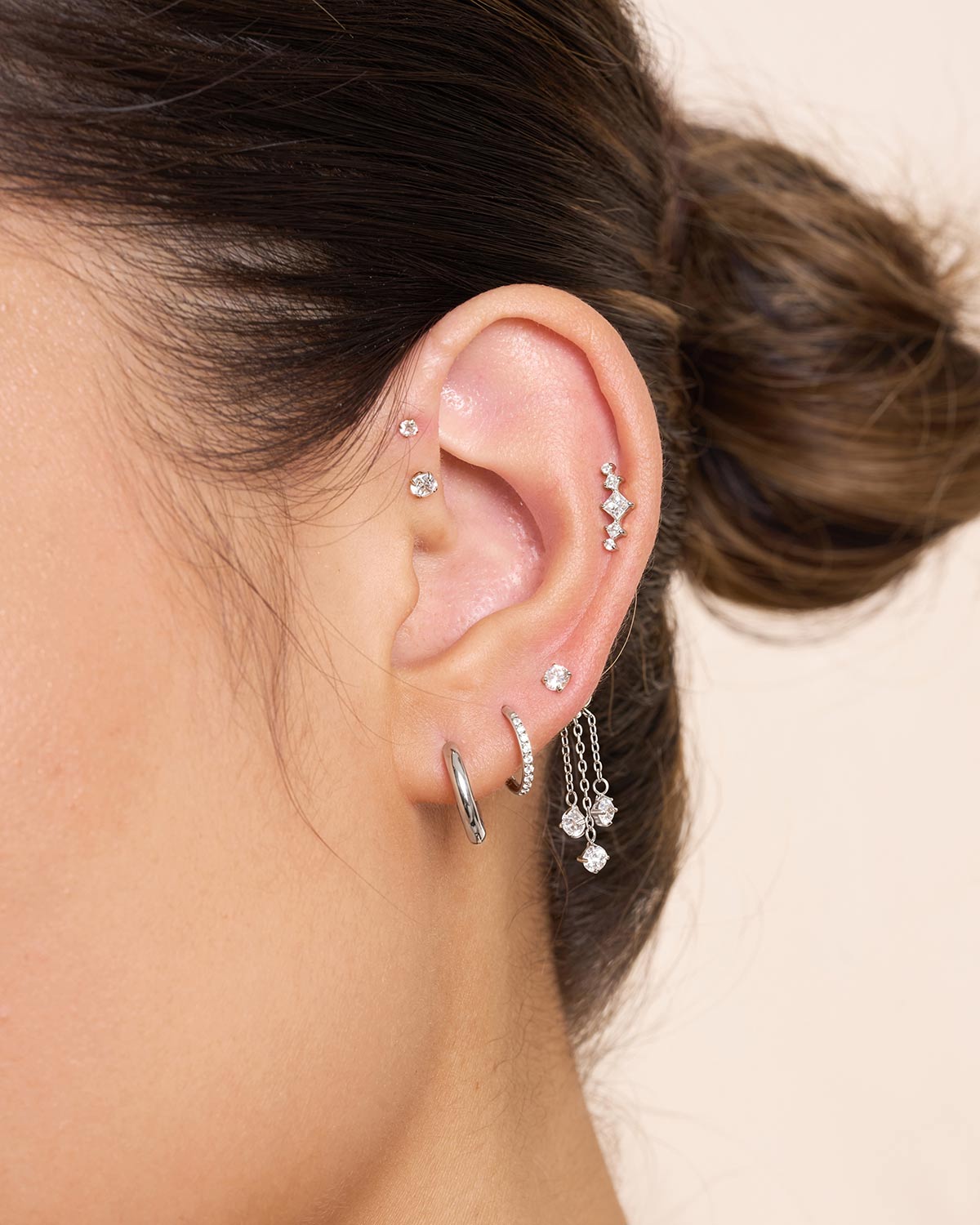 Titanium Triple Crystal Chain Charm In Silver