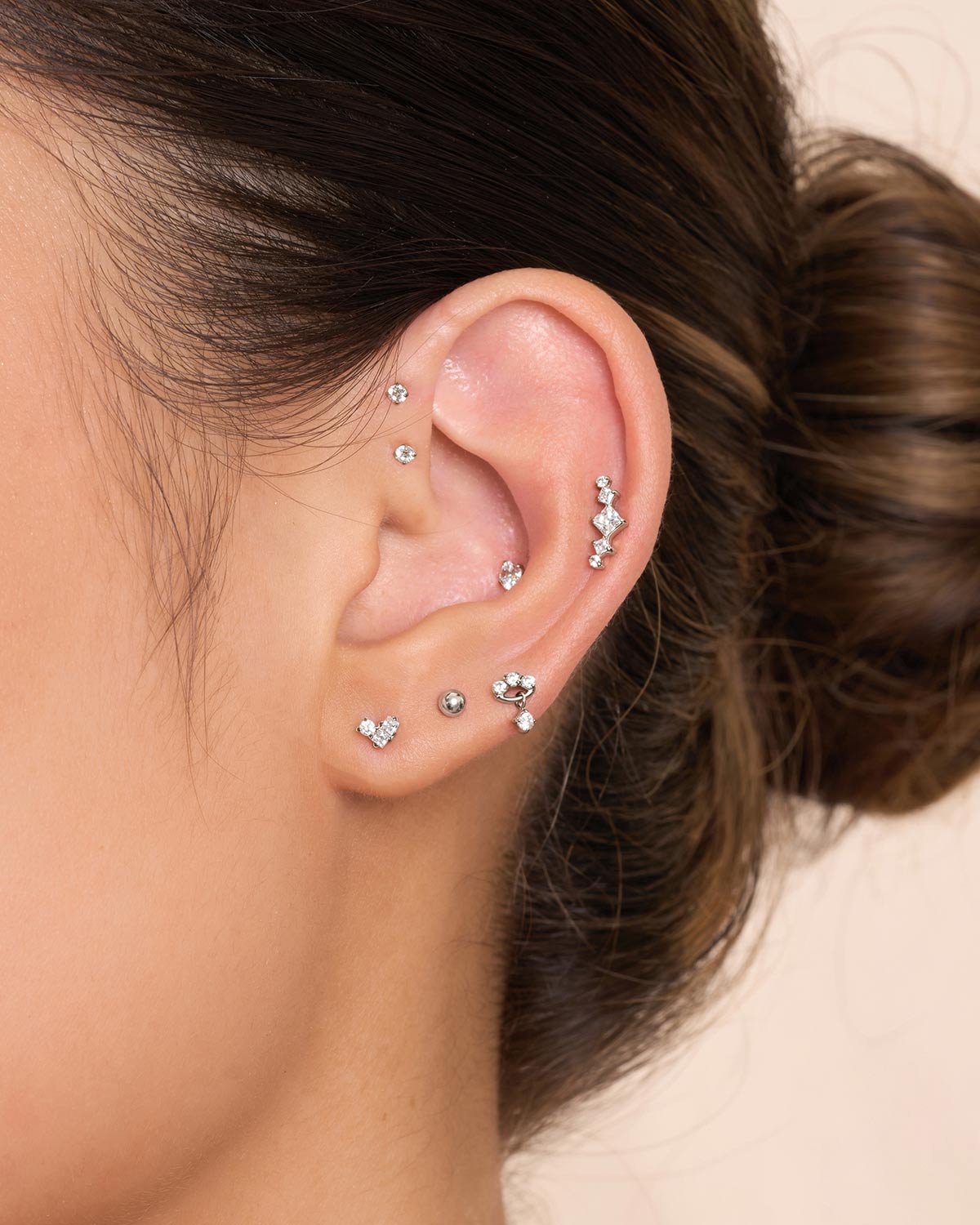 Drop CZ Titanium Flat Back Studs In Silver