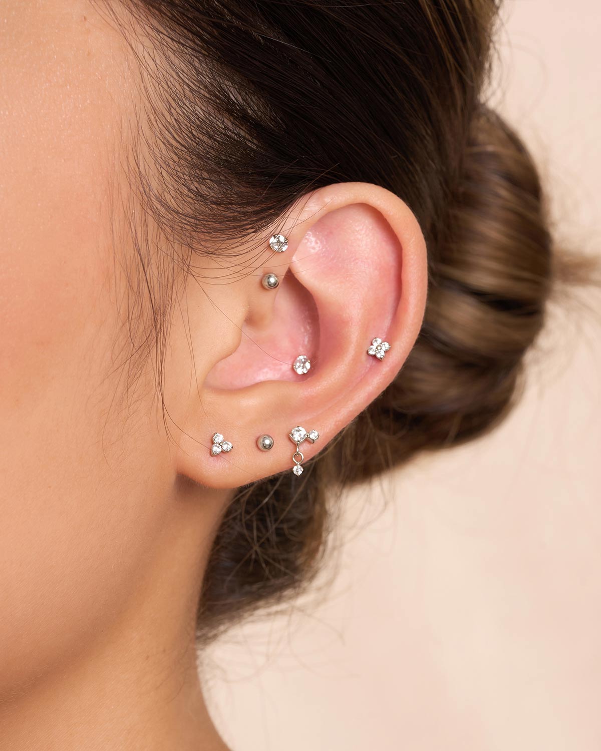 Triple CZ Titanium Flat Back Studs In Silver