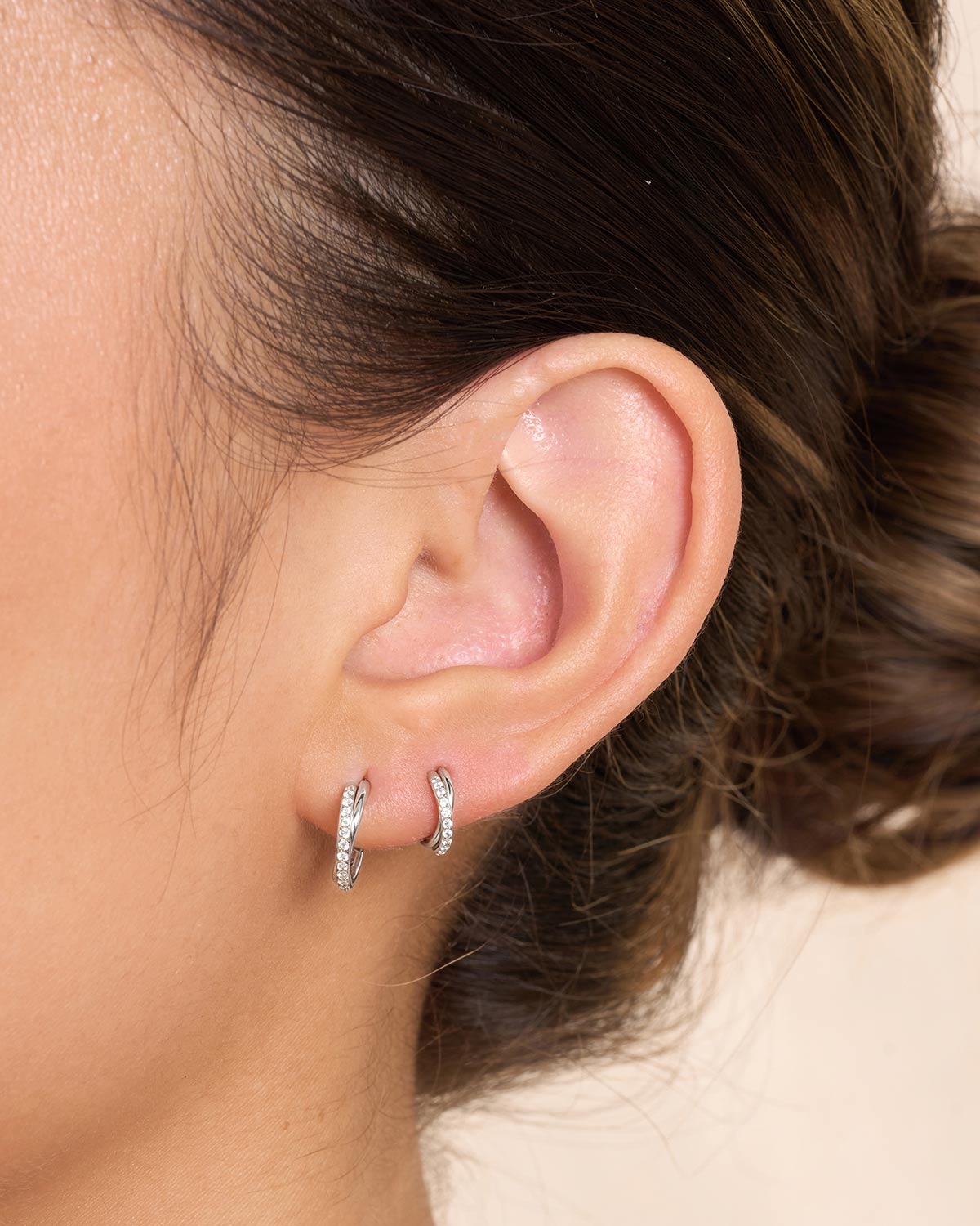 Titanium CZ Crossover Paved Helix Clicker In Silver