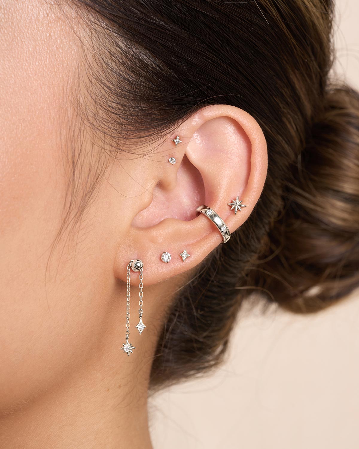 Adjustable Celestial Chain Flat Back Stud In Silver
