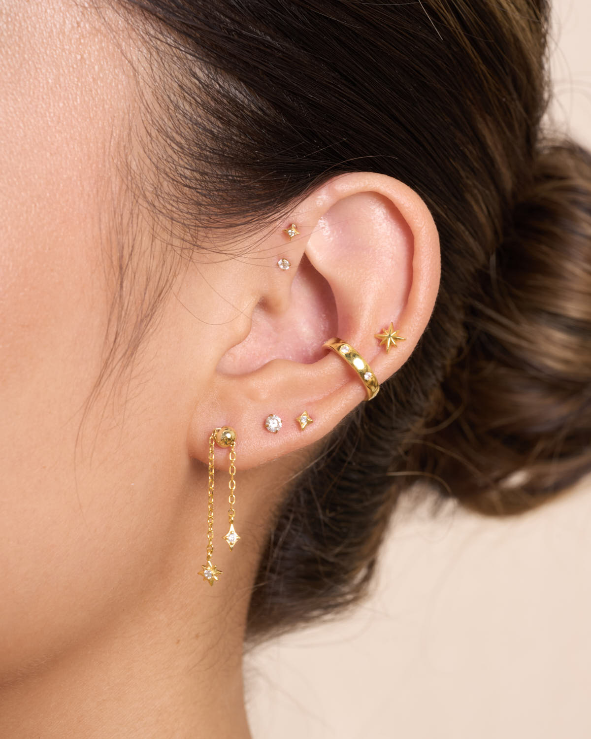 Adjustable Celestial Chain Flat Back Stud In Gold