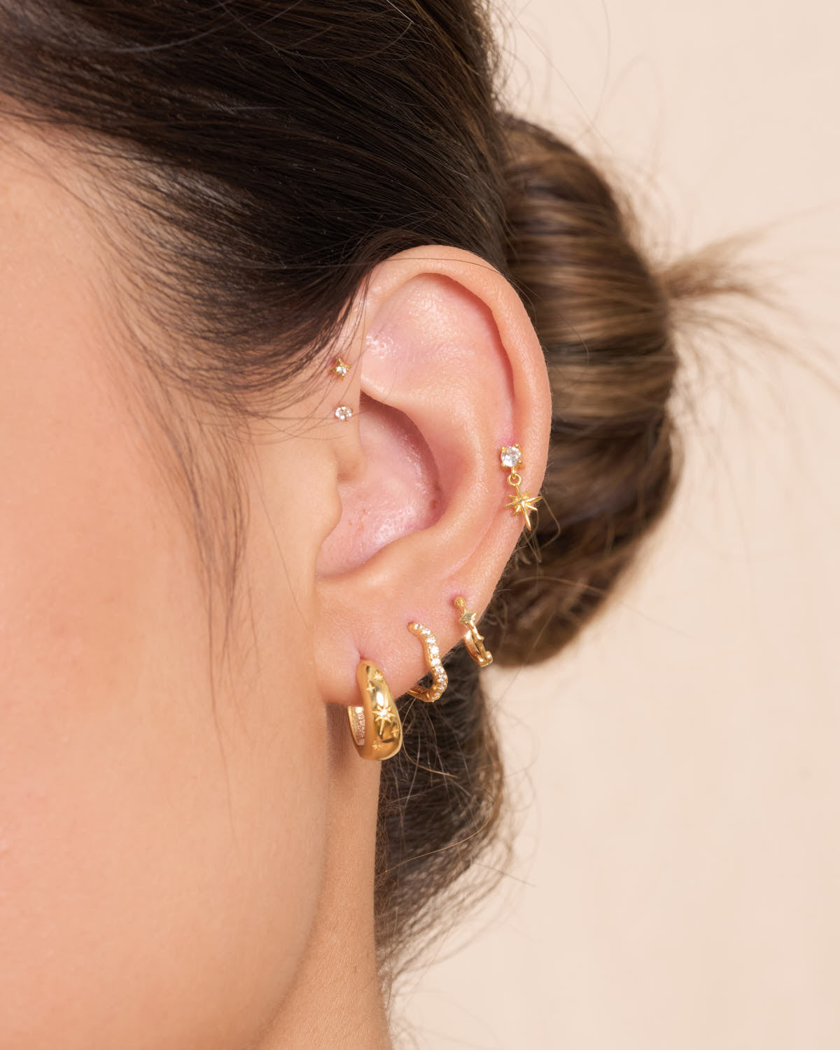 Celestial Engraved Tapered Hoops In Gold