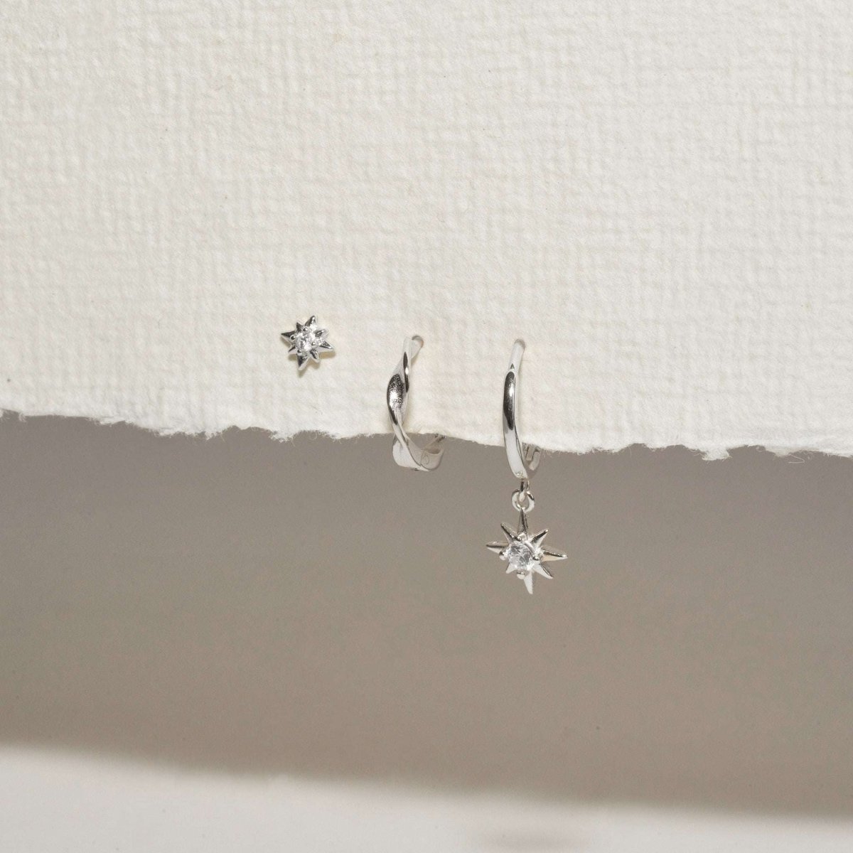 Starburst Dangle Hoops Set in Silver - LÉA