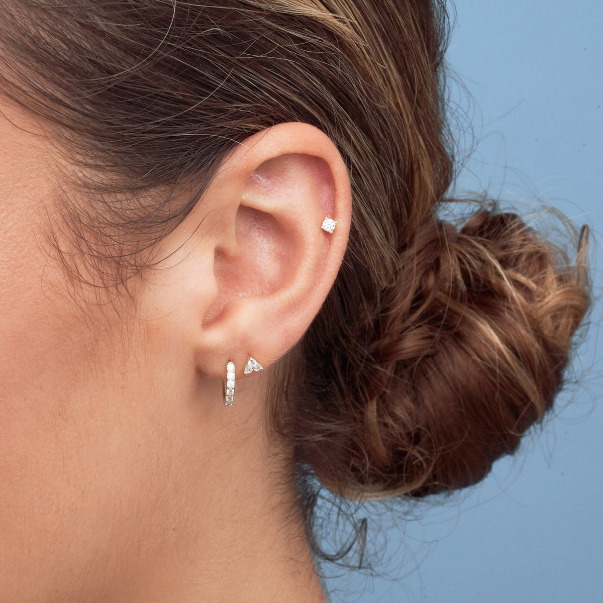 Triple Topaz Piercing Studs In Silver - LÉA