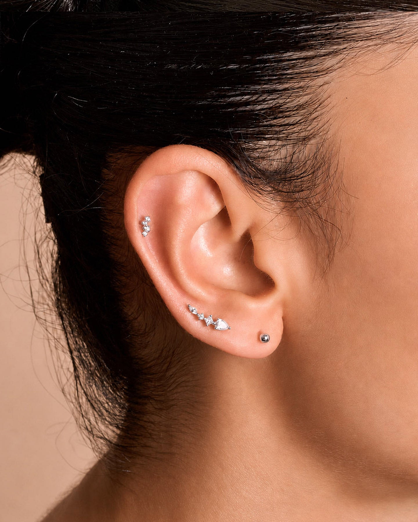 Crystal Curve Flat Back Stud In Silver