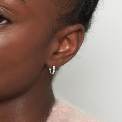 CZ Heart Huggie Hoops In Silver