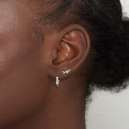 CZ Heart Huggie Hoops In Silver