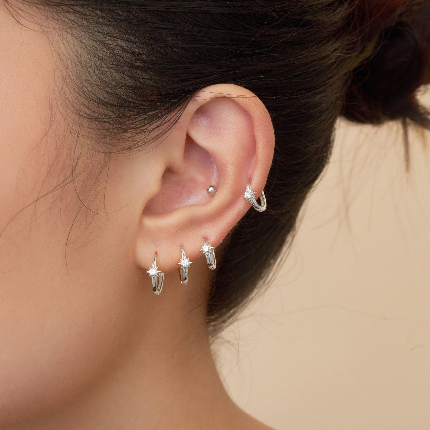 Starburst Huggie Hoops In Silver