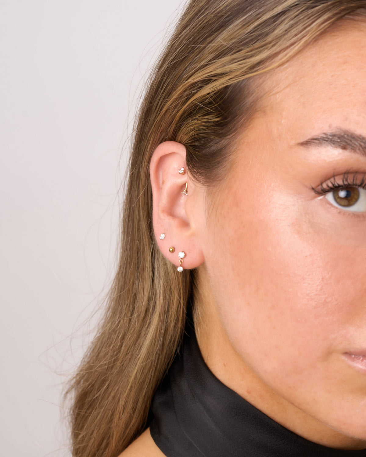 Titanium CZ Stud & Drop Earring Set In Gold
