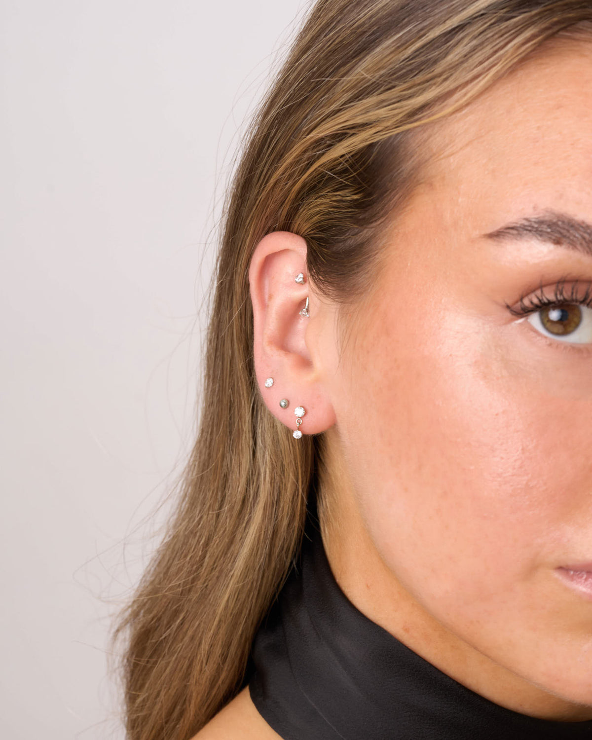 Titanium CZ Stud & Drop Earring Set In Silver