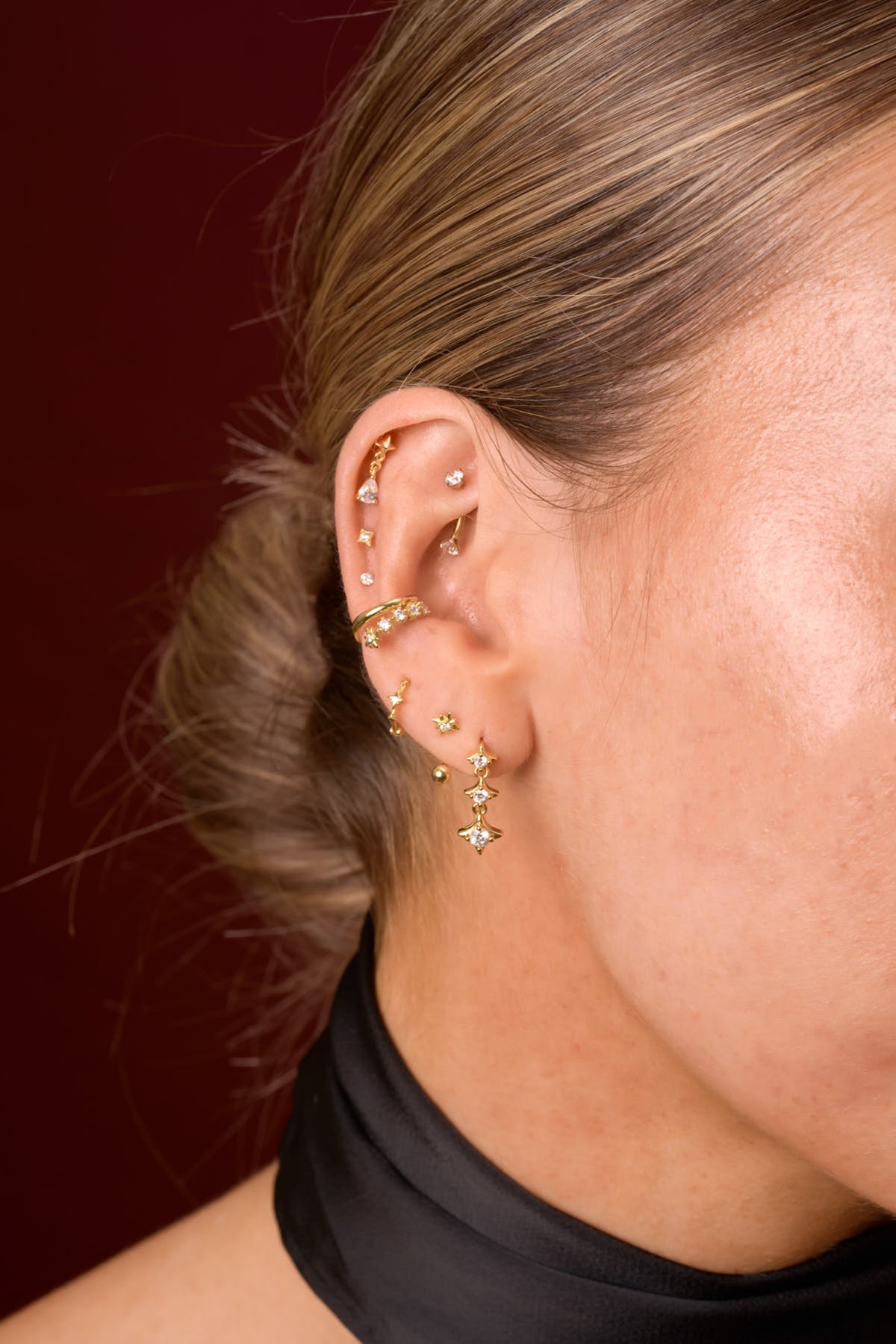 Celestial Starburst Titanium U Hoop In Gold
