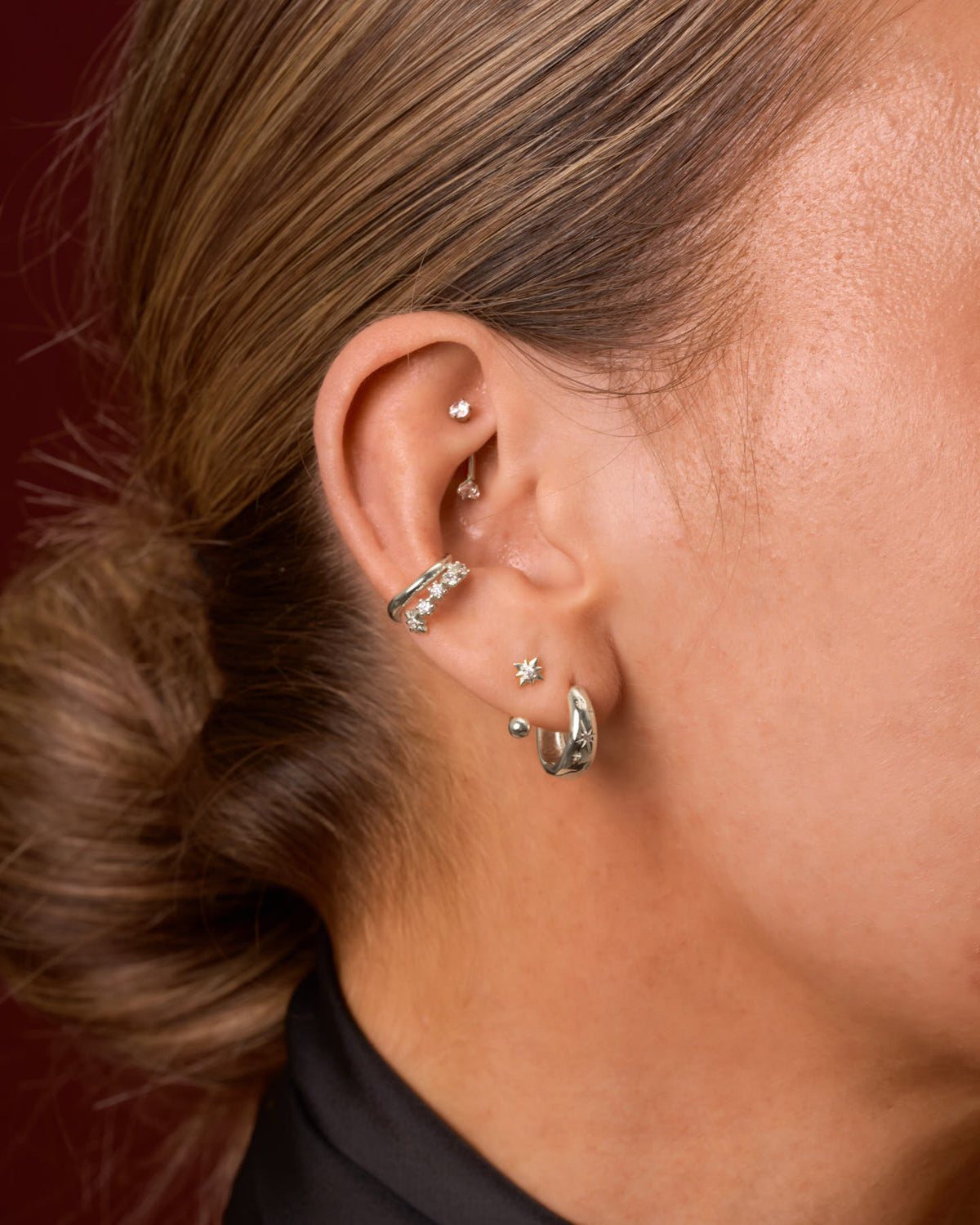 Celestial Starburst Titanium U Hoop In Silver