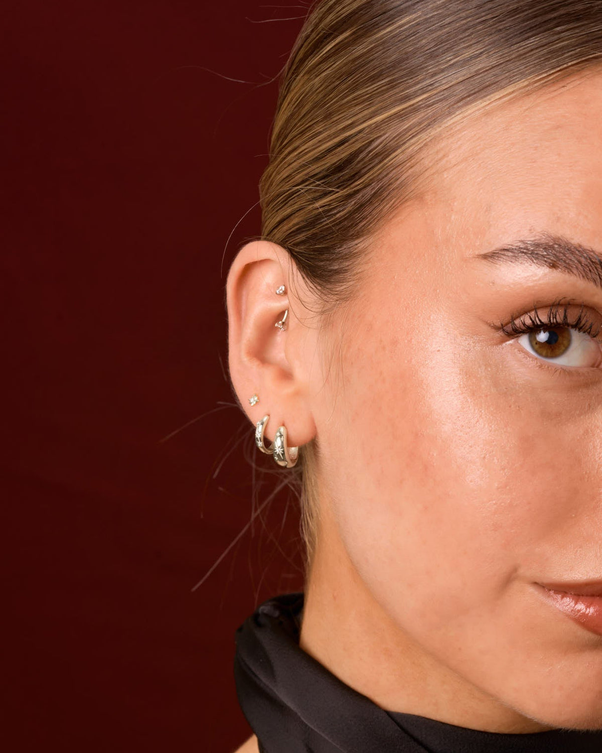 Celestial Engraved Tapered Hoops In Silver