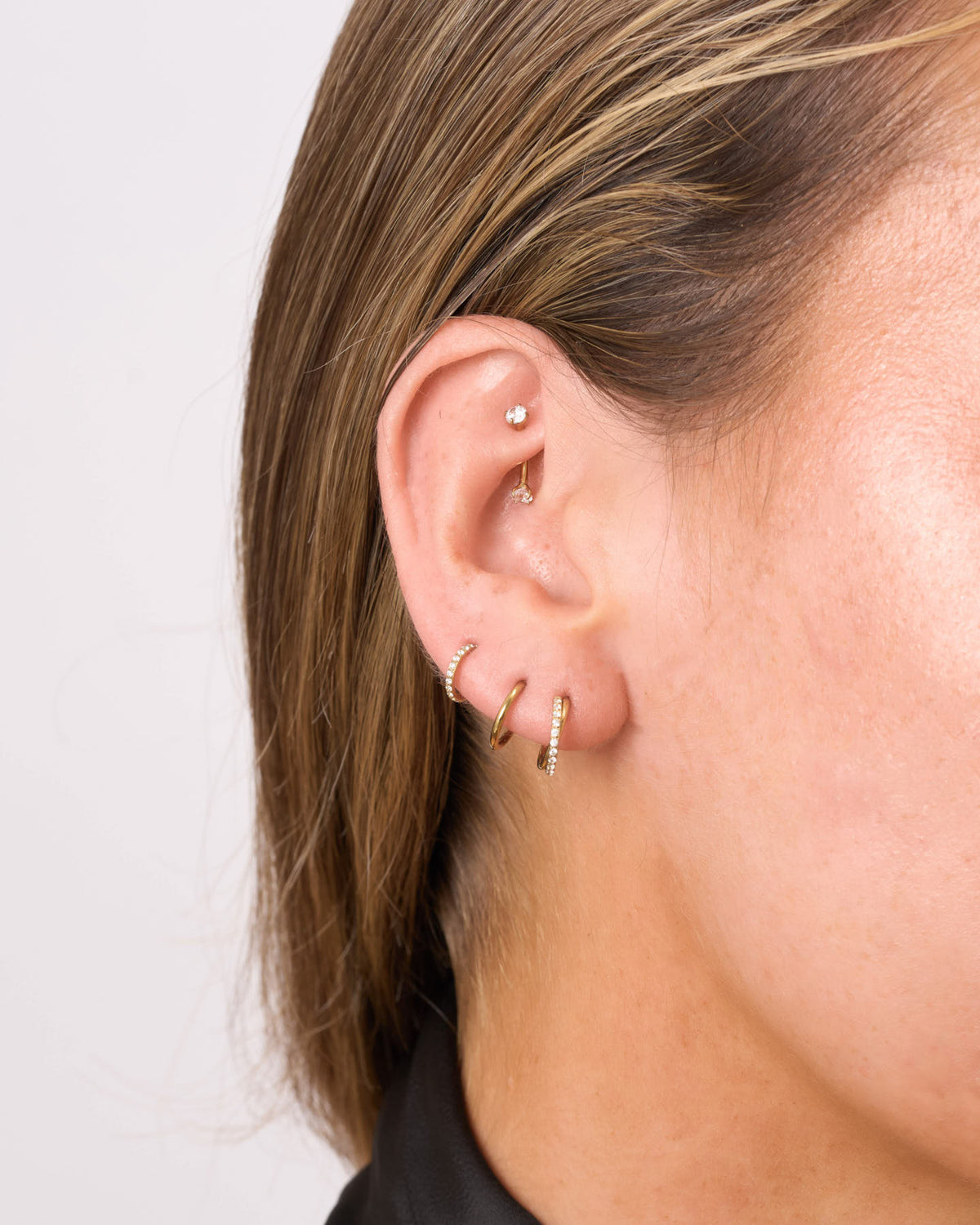 Titanium CZ Crossover Clicker Hoops Set In Gold