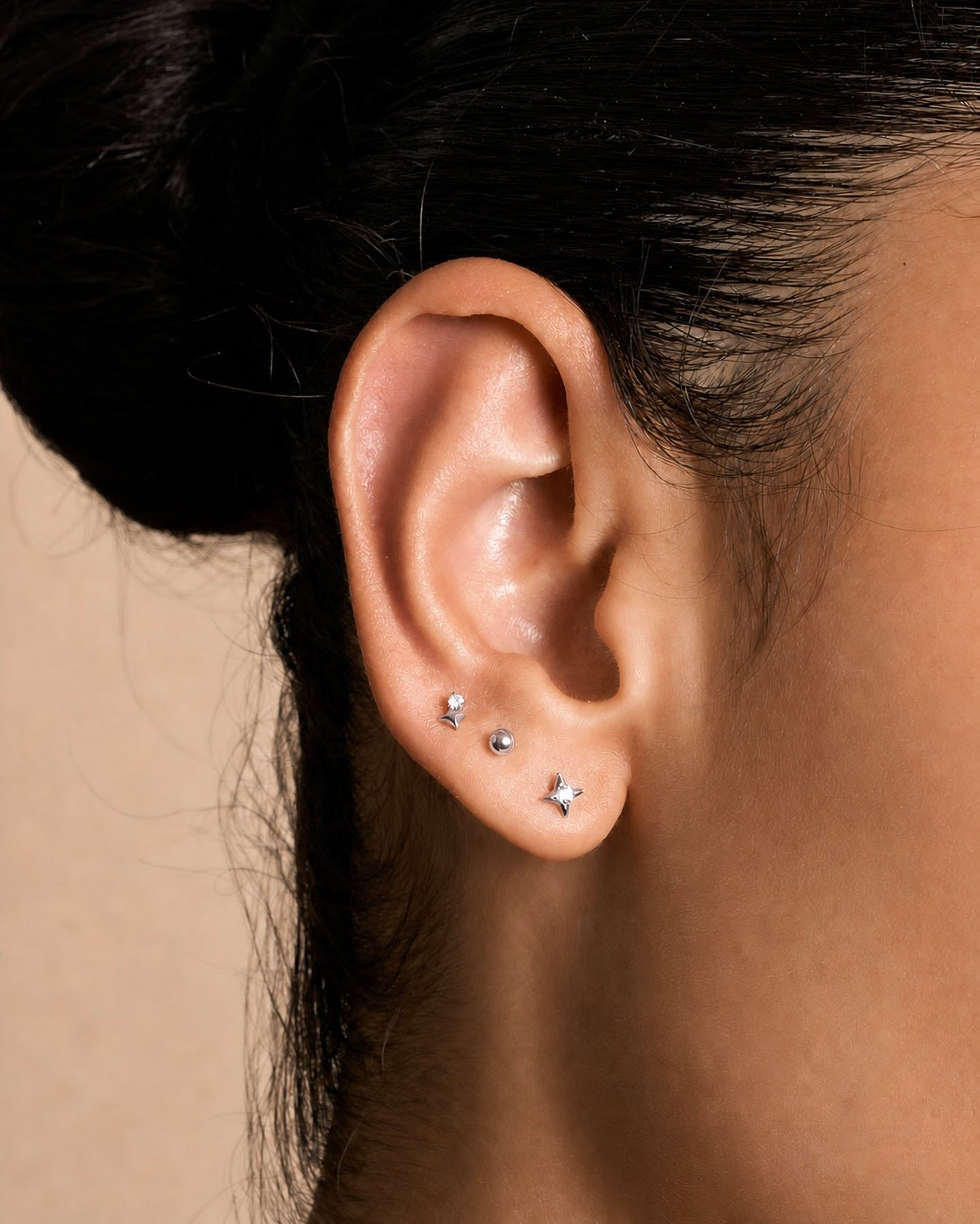 Titanium Celestial Flat Back Studs Set In Silver