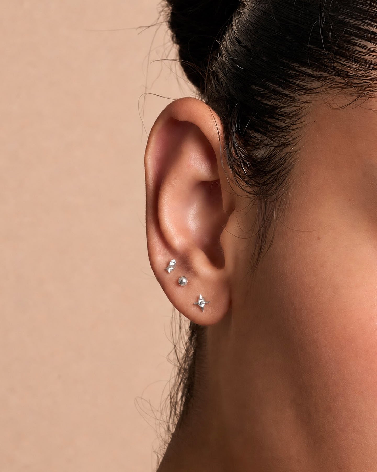 Titanium Celestial Flat Back Studs Set In Silver