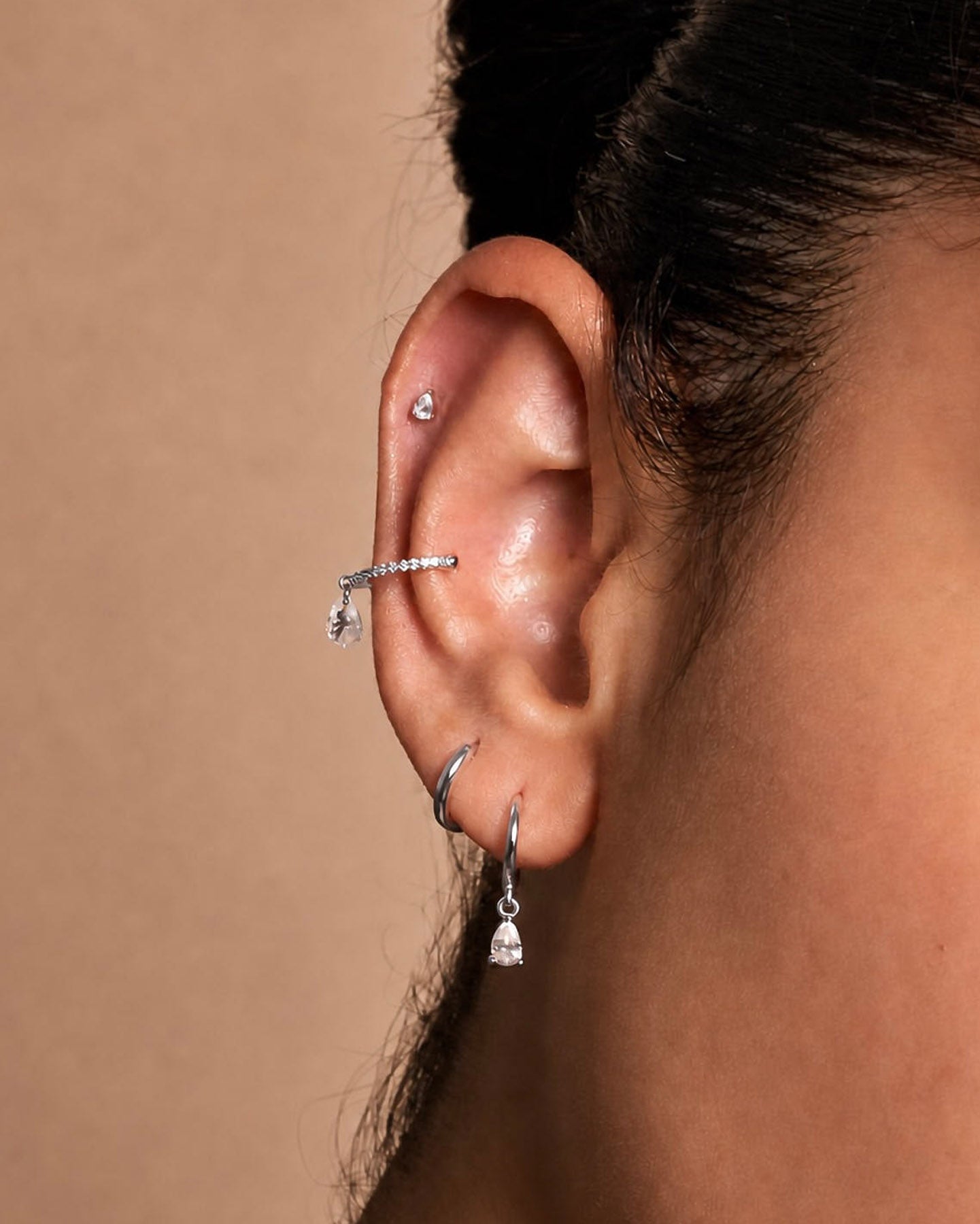 Titanium Teardrop Flat Back Stud In Silver