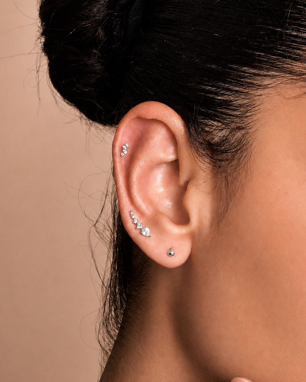 Crystal Cascade Barbell Stud In Silver