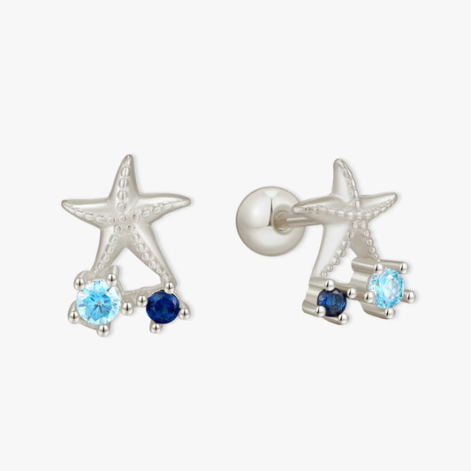 Azure Starfish Gem Barbell Studs In Silver