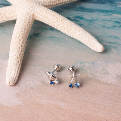 Midnight Seashell Gem Barbell Studs In Silver | LÉA Jewels