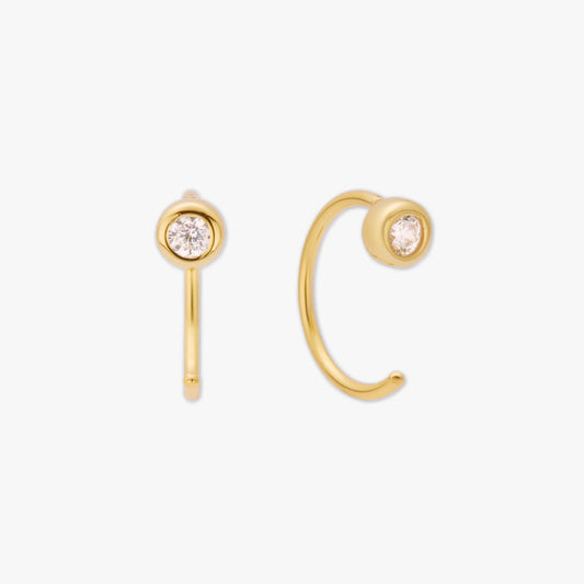 Bezel Crystal Open Hoop Earrings In Gold