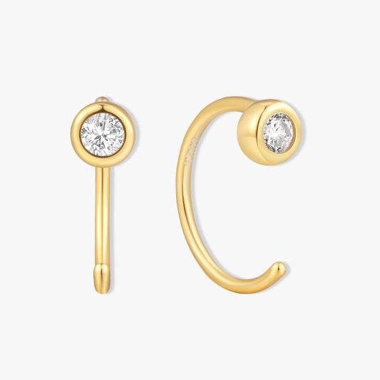 Bezel Crystal Open Hoop Earrings In Gold