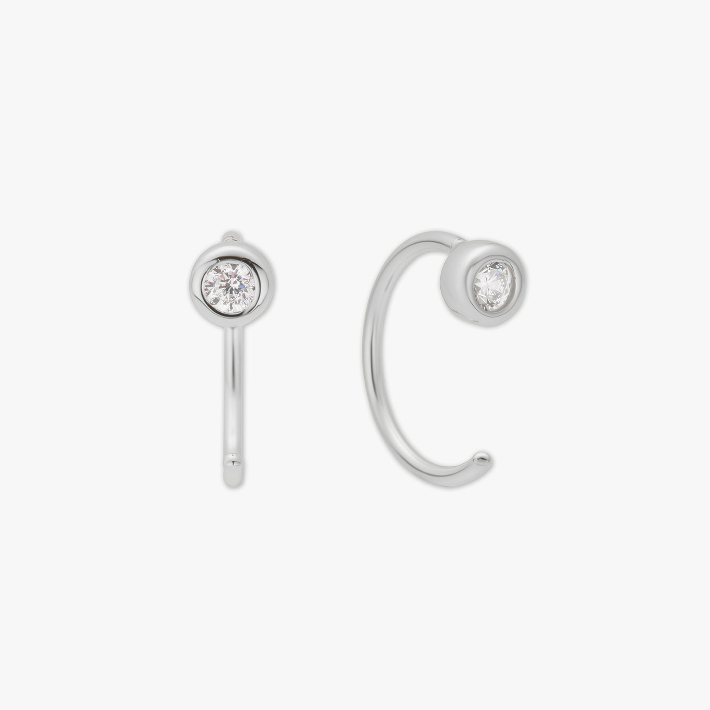 Bezel Crystal Open Hoop Earrings In Silver