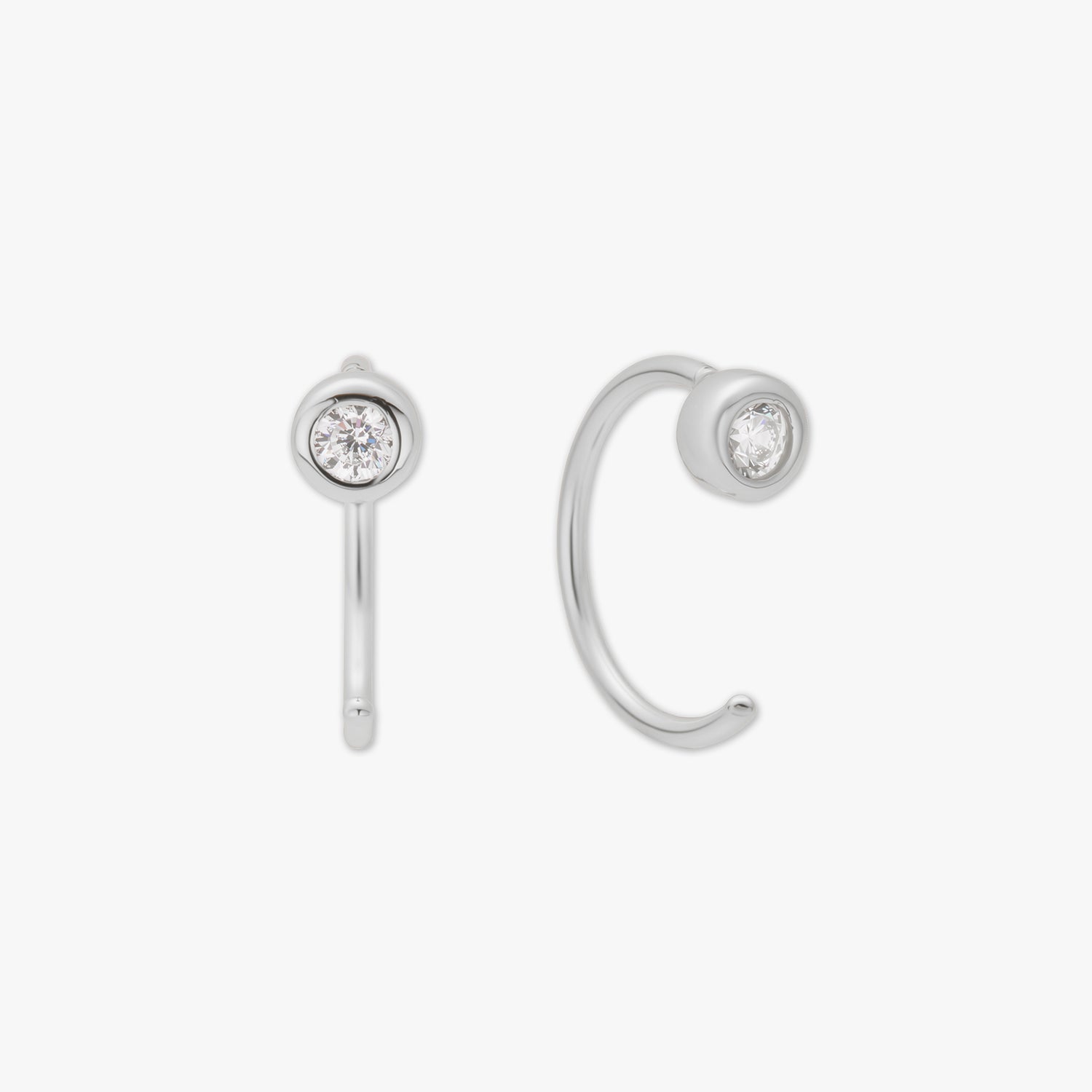 Bezel Crystal Open Hoop Earrings In Silver