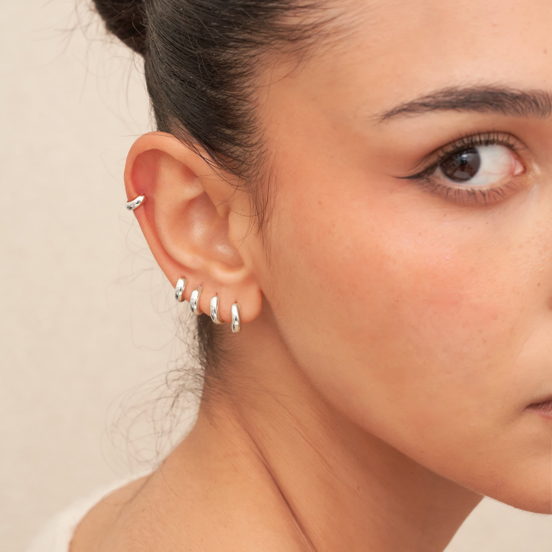 Bold Dainty Huggie Hoops In Silver