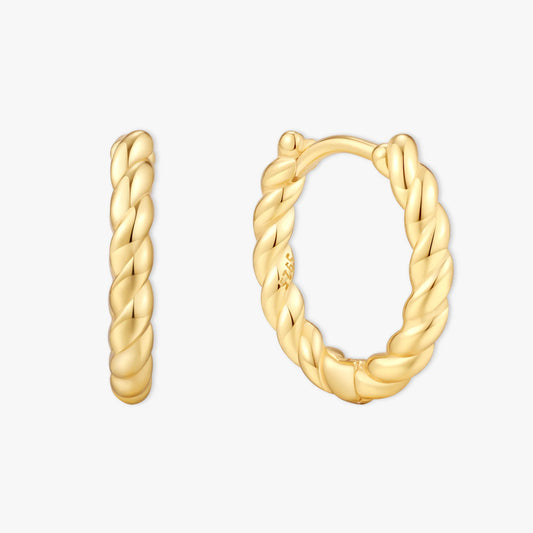 Braided Rope Huggie Hoops In Gold