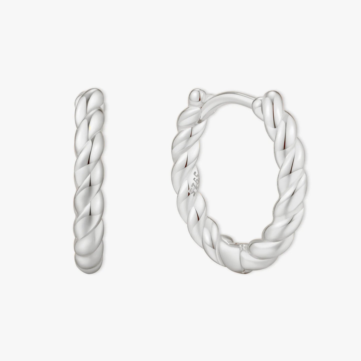 Braided Rope Huggie Hoops In Silver