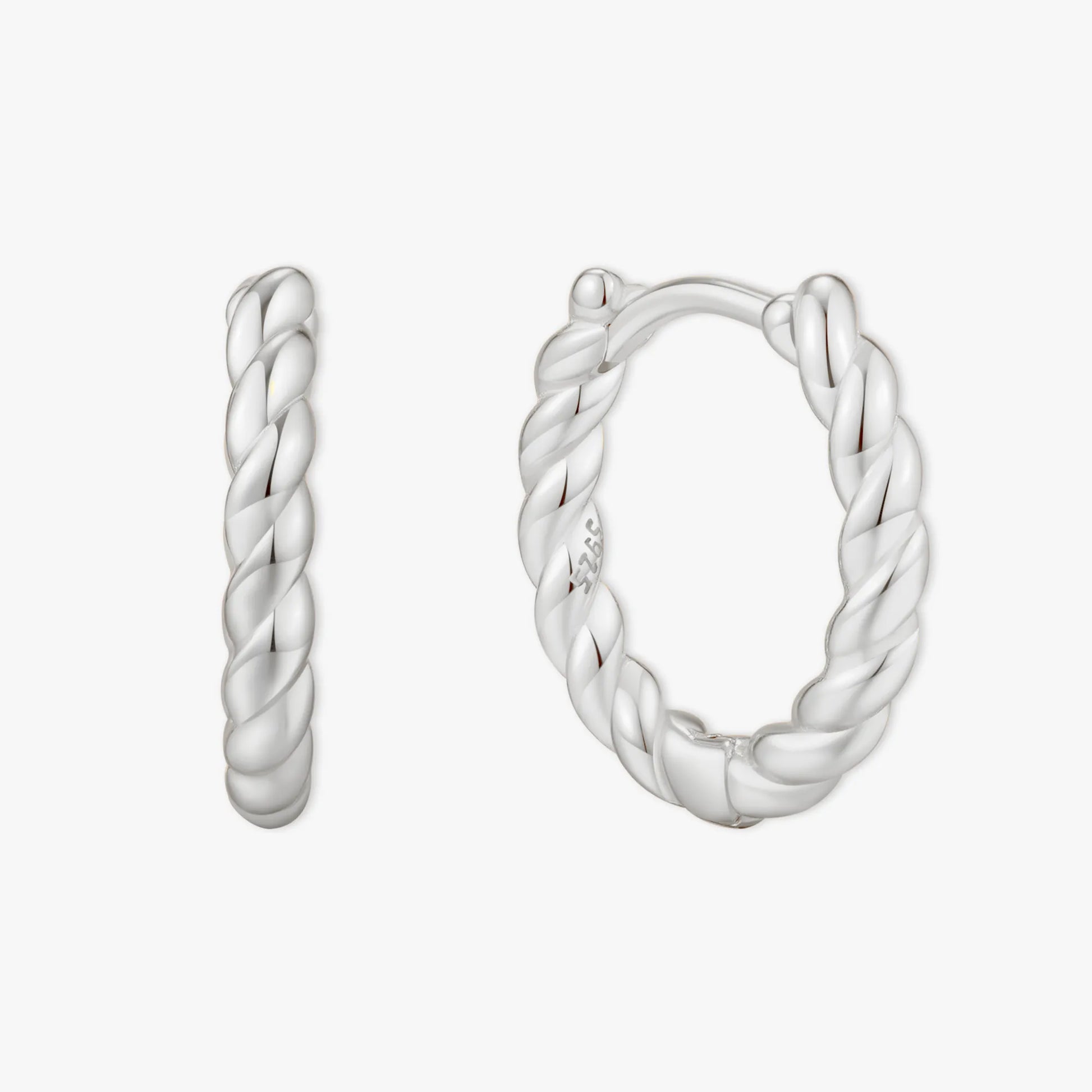 Braided Rope Huggie Hoops In Silver