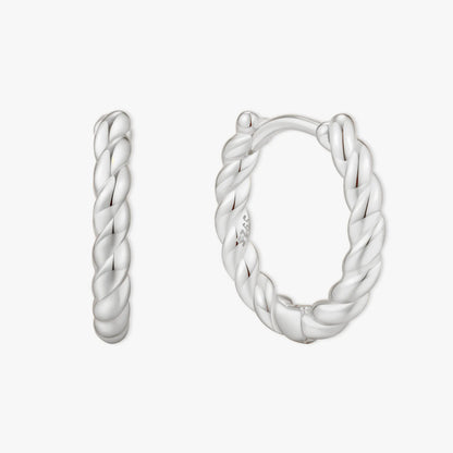 Braided Rope Huggie Hoops In Silver