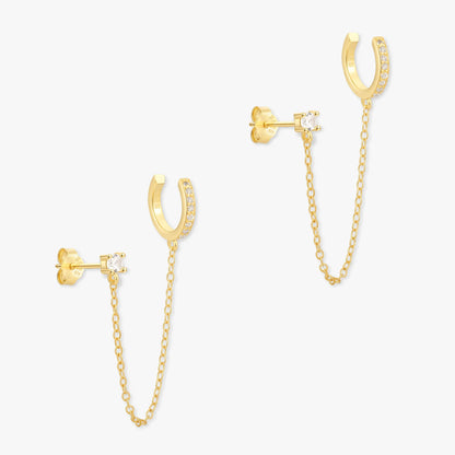 Crystal Stud Chain Ear Cuff in Gold