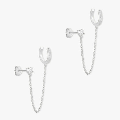 Crystal Stud Chain Ear Cuff in Silver