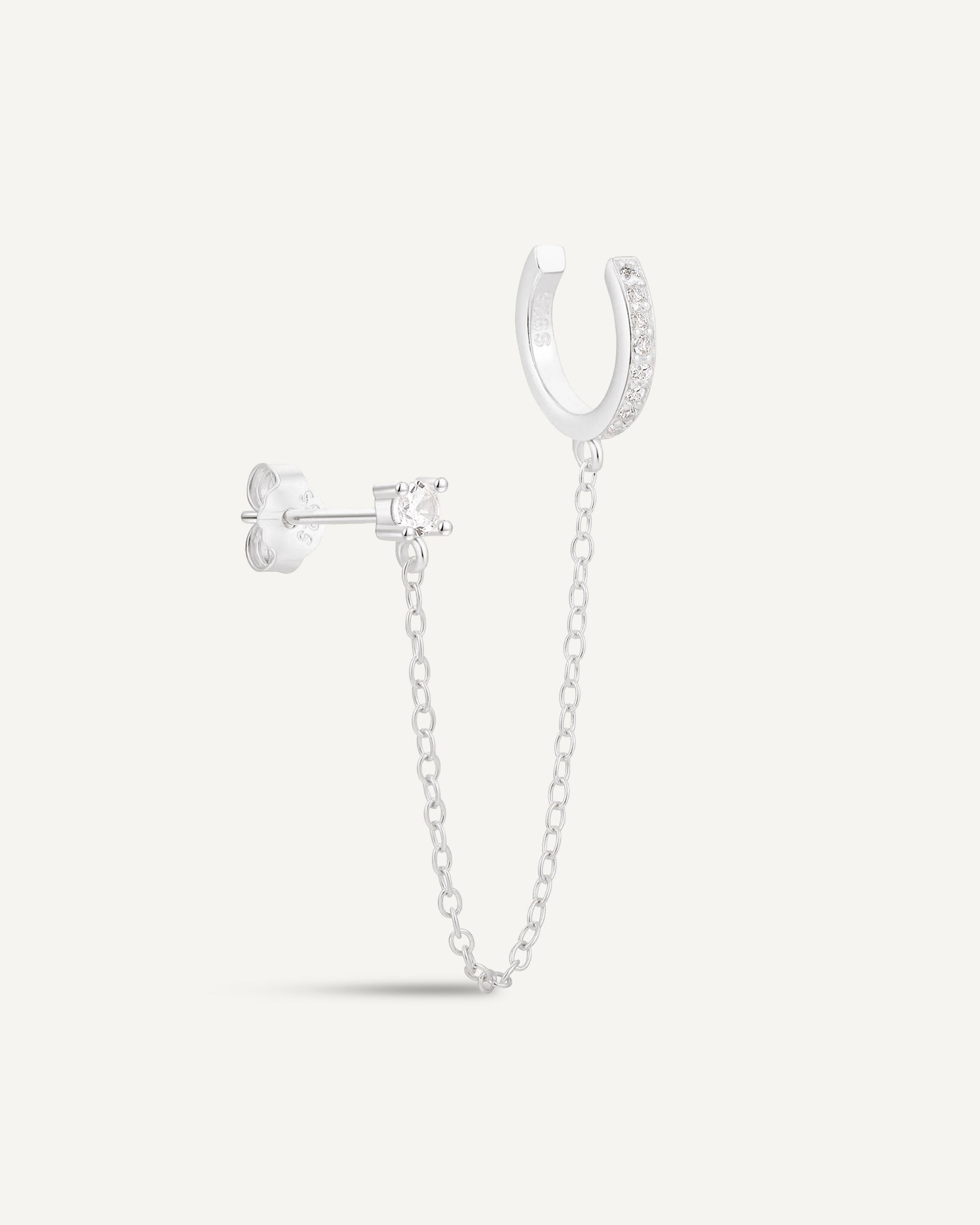 Crystal Stud Chain Ear Cuff in Silver