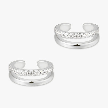 Crystal Double Band Ear Cuff in Silver