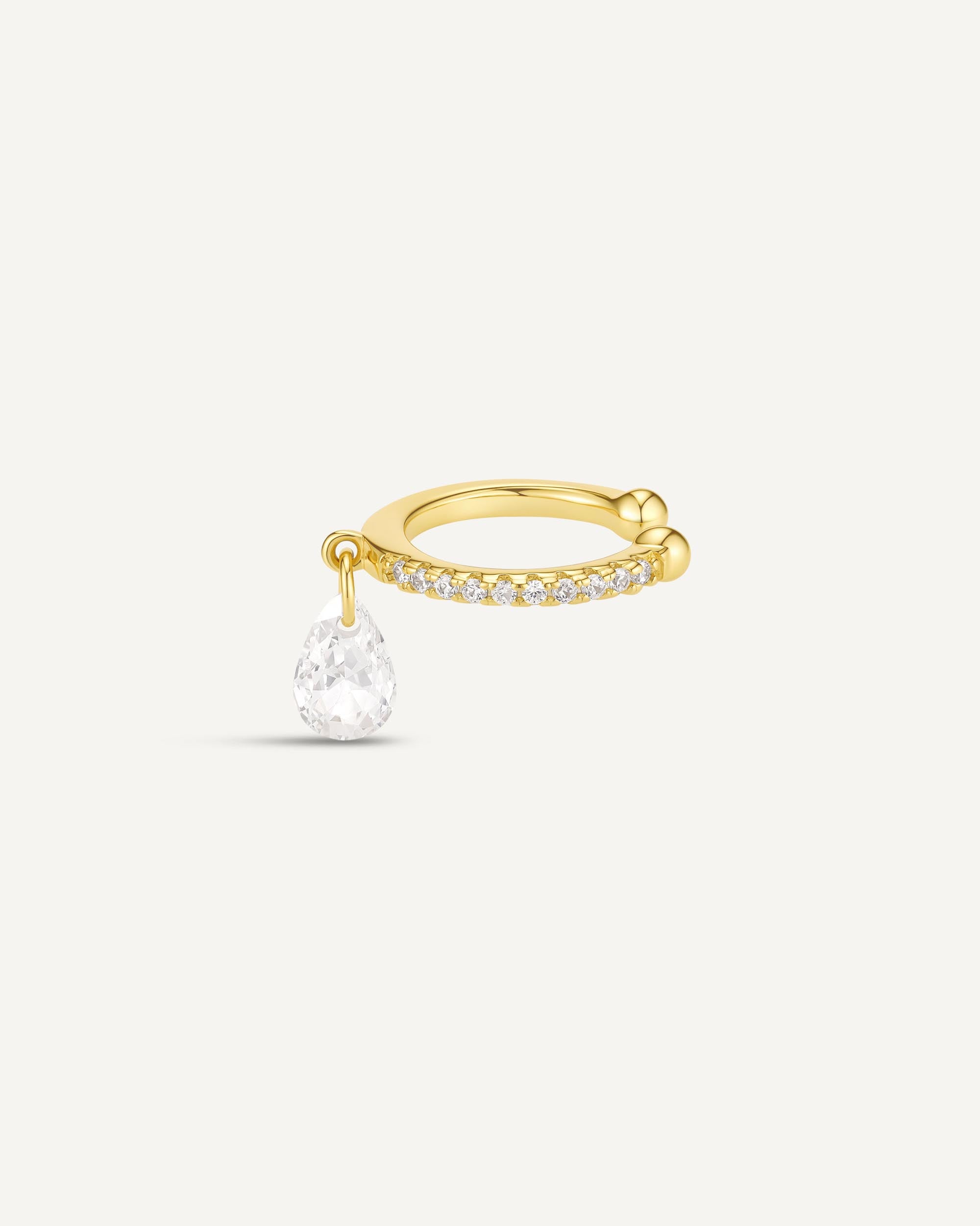Crystal Teardrop Ear Cuff In Gold