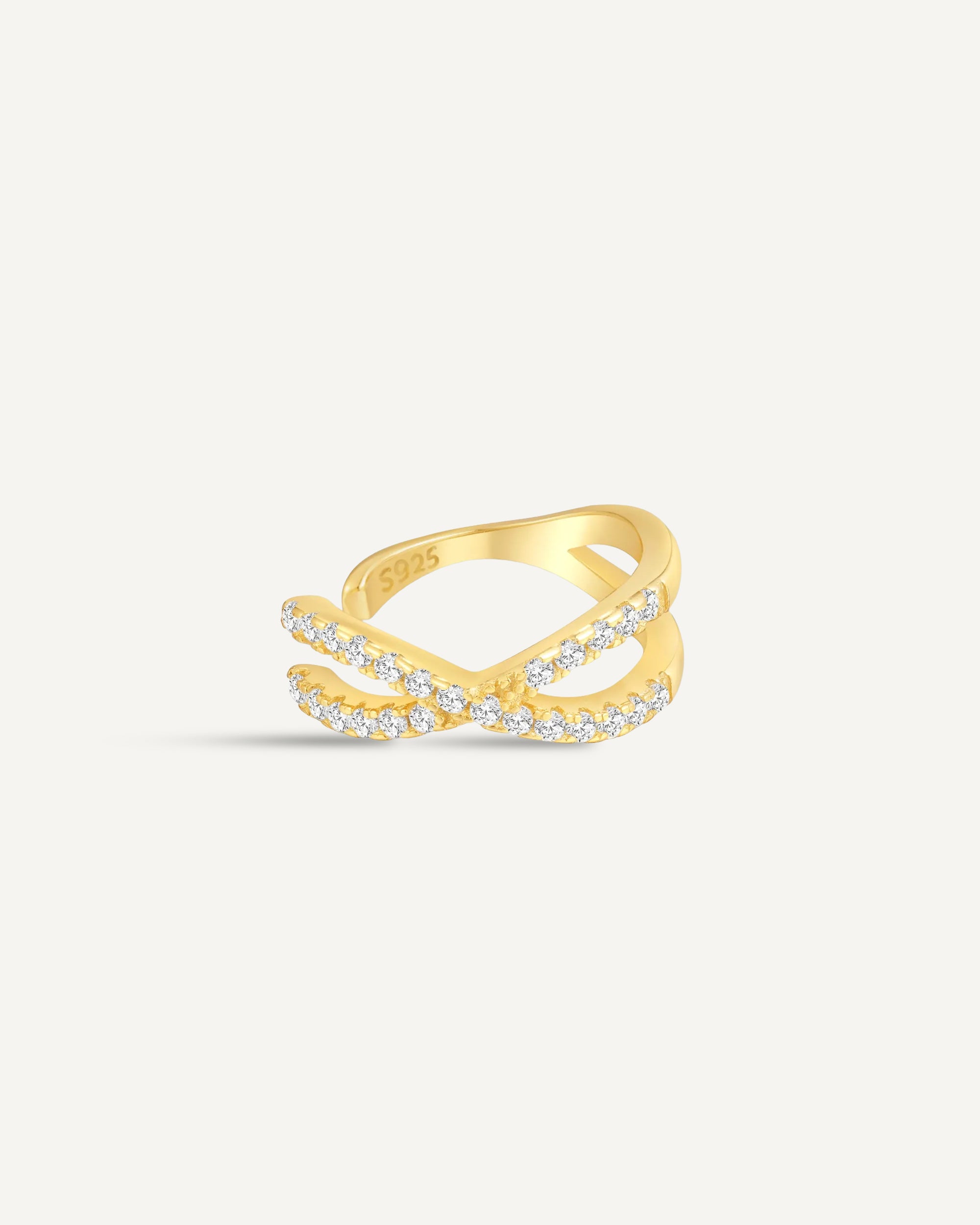 Paved Double Cross Ear Cuff In Gold