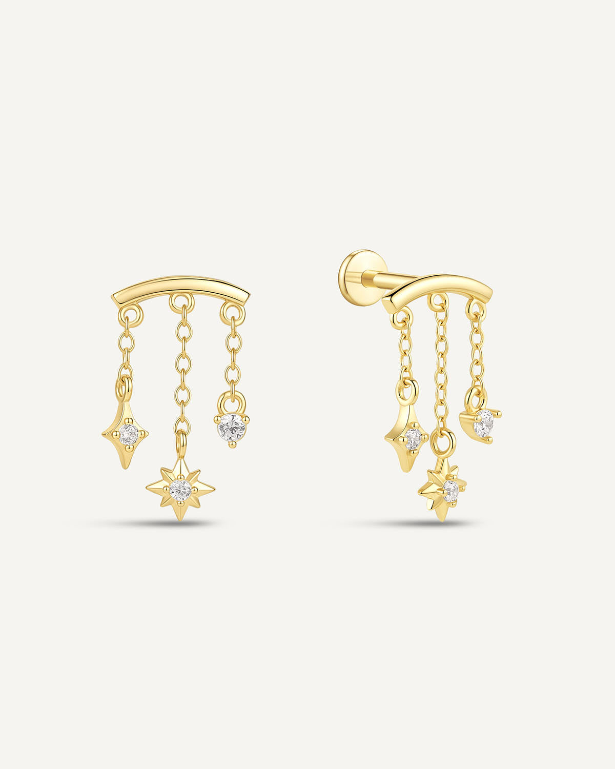 Celestial Chain Hidden Helix Flat Back Stud In Gold