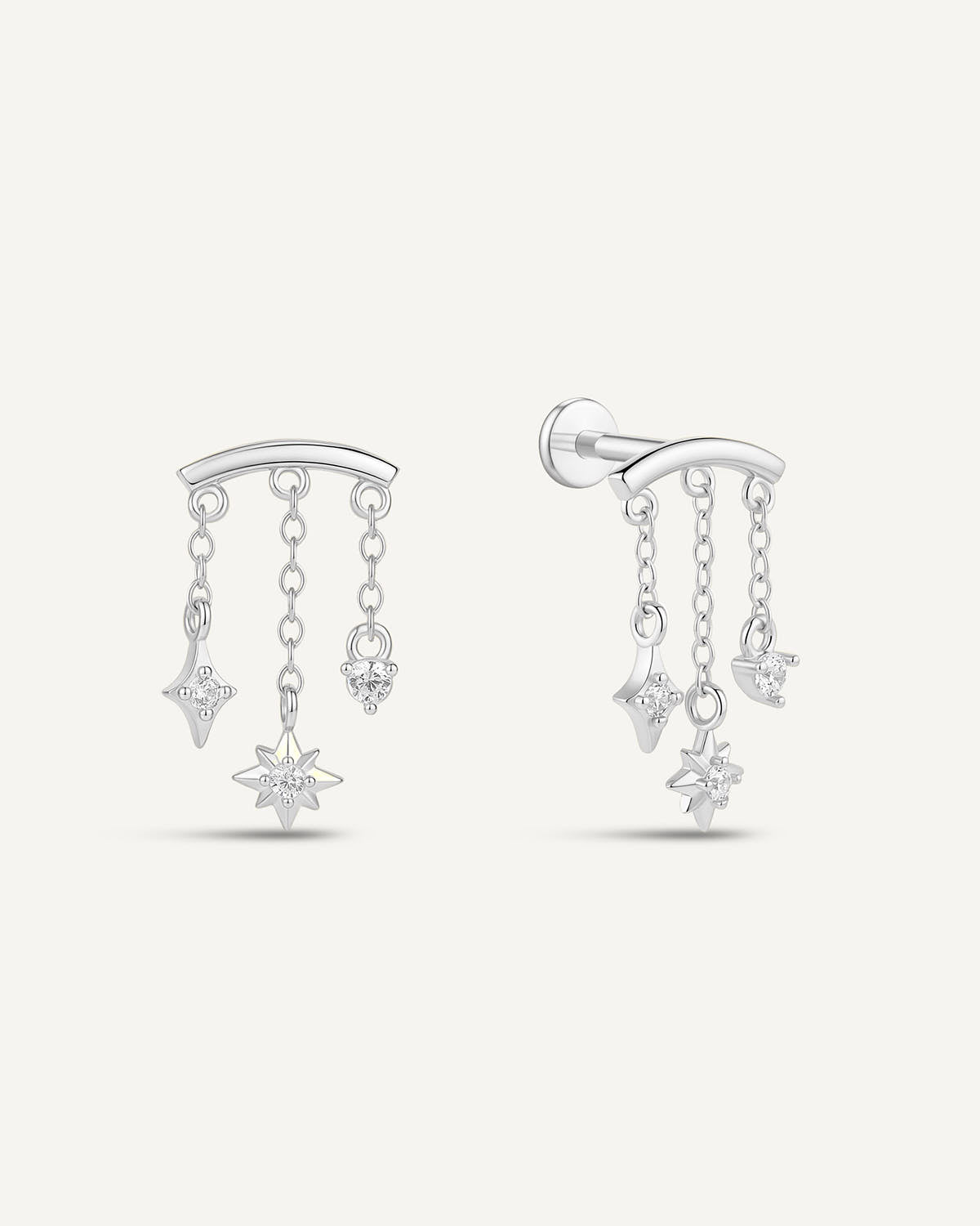 Celestial Chain Hidden Helix Flat Back Stud In Silver