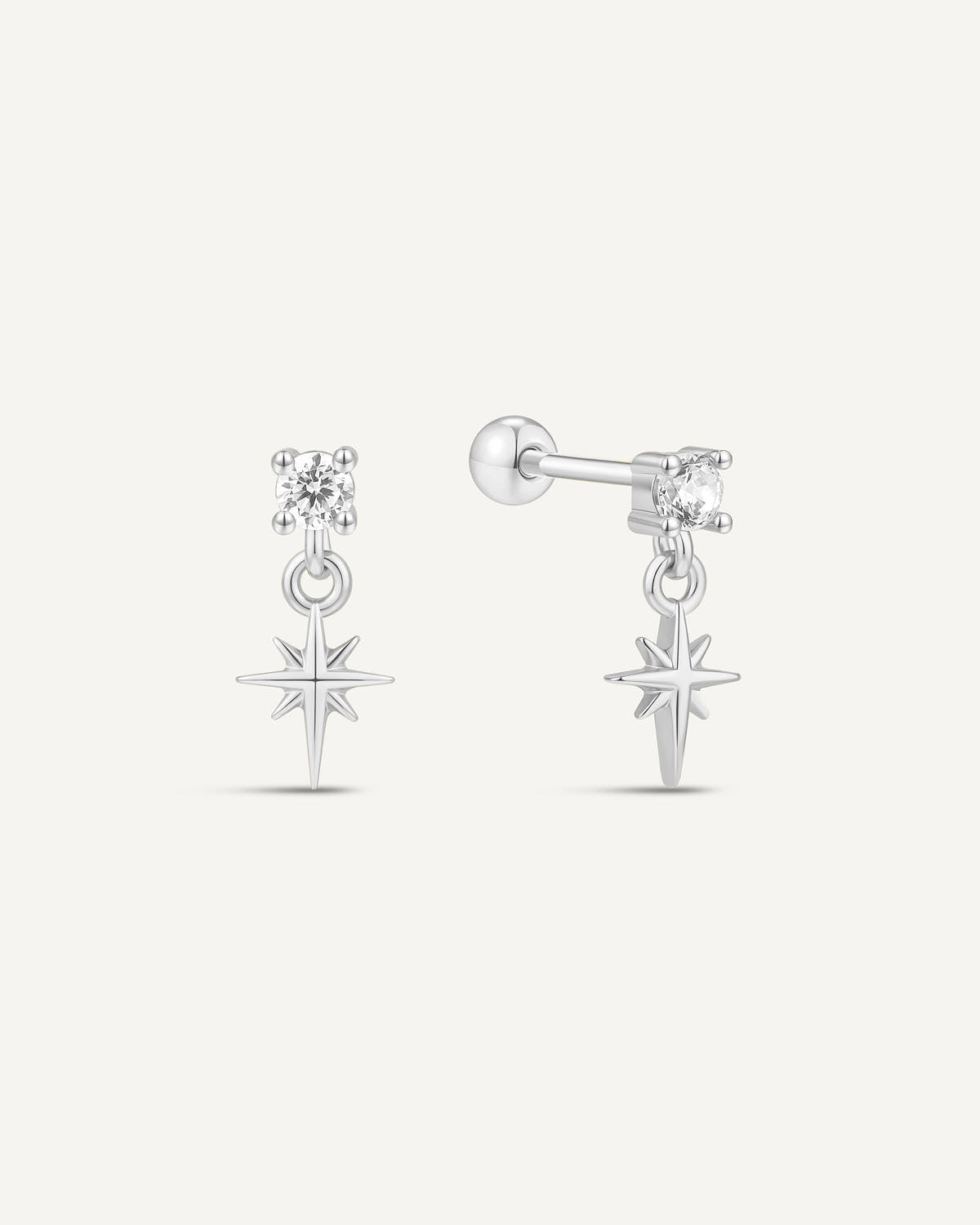 Crystal Star Drop Barbell Studs In Silver