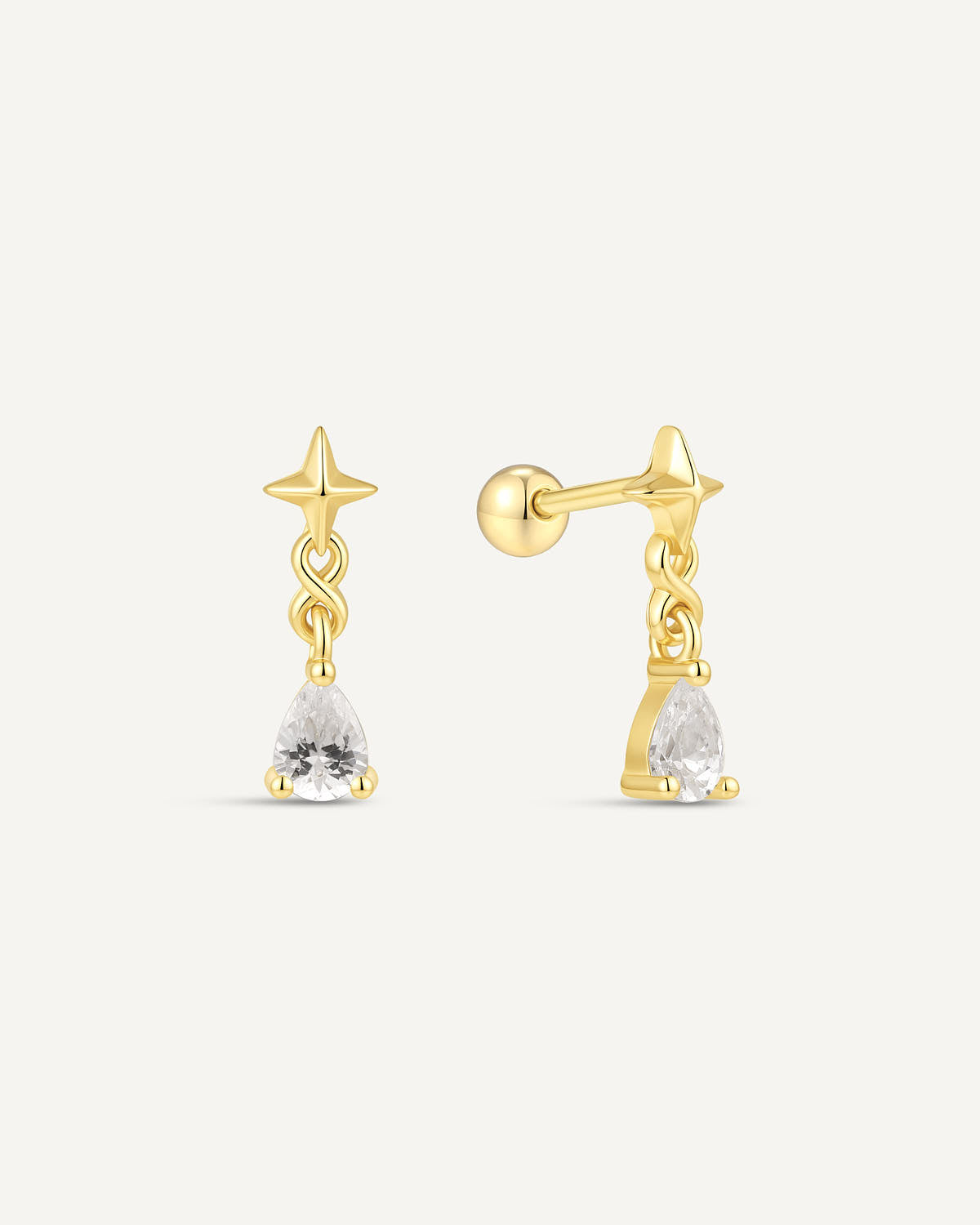 Star Teardrop Chain Barbell Studs In Gold
